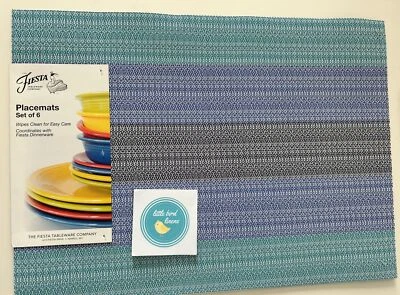 Set /6 FIESTA Placemats Aqua/Purple/Black Stripe New Vinyl  13 x 18 2 sets avail - Image 1 of 4