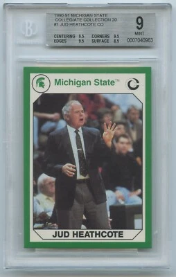 1990-91 Michigan State Collegiate Collection 20 #1 JUD HEATHCOTE BGS 9 MINT    - Image 1 of 2