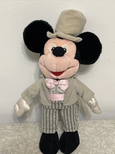 Mickey Mouse Disney Groom Wedding 14" Plush Stuffed Animal Gray Top Hat Pink Tie - Picture 1 of 7