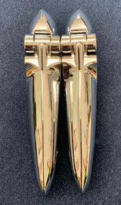 NEW TRIUMPH TR4 CHROME BOOT HINGES PAIR WITH NUTS WASHERS - Image 1 of 3