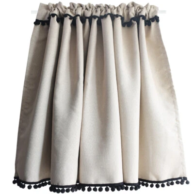 Retro Home Blackout Half Curtain Pom Pom Trim Short Window Cabinet Door Drape  - Image 1 of 4