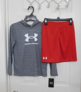 NWT 2pc Under Armour Long Sleeve Hooded Gray Shirt & Shorts sz 7 - Picture 1 of 1