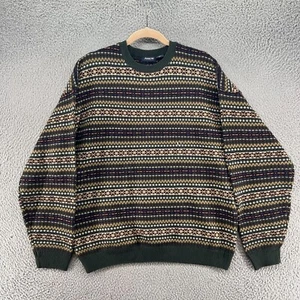 Vintage Arrow Sweater Mens Large Green Striped Fair Isle Grandpa Pullover Knit - Picture 1 of 10