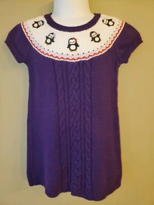 Gymboree 18-24 Winter Penguin Fair Isle Sweater Dress Purple Vintage Gymbo - Picture 1 of 7