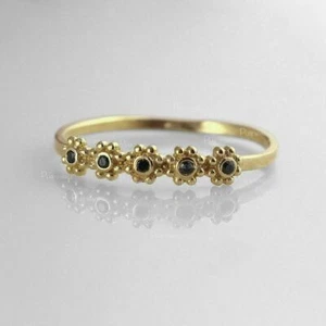 14K Gold 0.10 Ct. Black Lab-Created Diamond Five Flower Design Ring Fine Jewelry - Picture 1 of 4