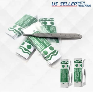 50 STERILE SURGICAL BLADES #11 #15 WITH FREE STAINLESS STEEL SCALPEL HANDLE #3 - Picture 1 of 3