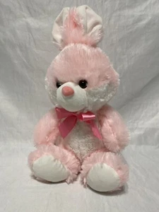 Mega Toys 14” Pink & White Bunny Rabbit Plush W/ Bow Stuffed Animal Toy - Picture 1 of 6