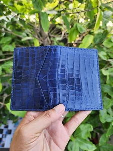 Navy/Orange Genuine 100% Doubleside EXOTIC Leather Skin Men's Card Holder,Wallet - Picture 1 of 13