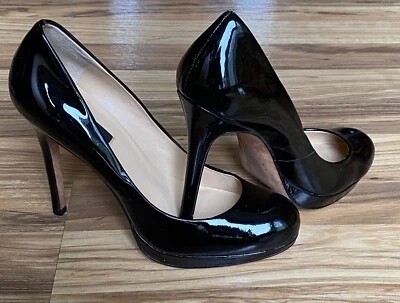 Zapatos de tacón alto con plataforma de charol negro Ann Taylor talla 7 M Foto 1 de 4