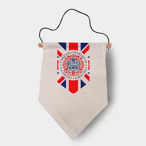 Coronation Memorabilia Linen Flag - King Charles III 06.05.23 Official Emblem -4 - Picture 1 of 5