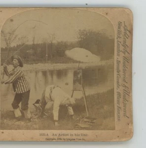 An Artist in His Line Fishing Underwood Comic Genre Stereoview - Picture 1 of 3