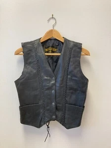 Unik Ultra Mens M Black Leather Motorcycle Vest JA2 - Picture 1 of 6