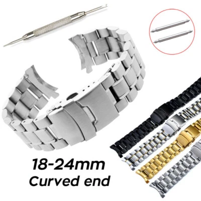 Edelstahl Uhrenarmband Mit Gebogenen Enden Metallarmband Gliederarmband 18-24mm - Bild 1 von 4