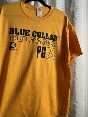 Adidas Indiana Pacers Paul George  “Blue Collar Gold Swagger" T Shirt Large L Cover