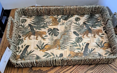 Woven 16'' Tray Jungle Themed Leopard With Handles NWT - Image 1 of 4