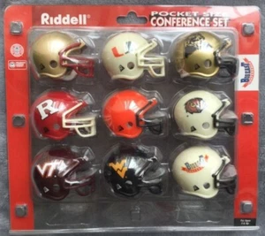 SEHR SELTENES SET MIT 9 BIG EAST CONFERENCE RIDDELL MINI FUSSBALL TASCHE PRO HELMEN - Bild 1 von 3