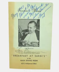 Vintage 1943 Breakfast At Sardi's restaurant menu TOM BRENEMAN AUTOGRAPH - RARE! - Picture 1 of 3