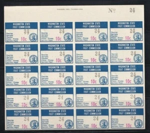 Washington State Fruit Commission 10c Tax Stamp #FR10 Mint Full Sheet - Picture 1 of 2