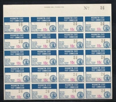 Washington State Fruit Commission 10c Tax Stamp #FR10 Mint Full Sheet - Image 1 of 2