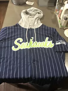 Seattle Seahawks Sudadera con Capucha XL a Rayas Botones Manga Corta Nueva Con Etiqueta - Imagen 1 de 7
