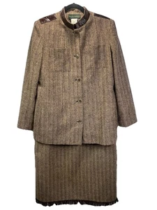 Vintage Harve Bernard 100 % Wolle Rock Jacke Set braun Gr. 16 komplett gefüttert Knopf - Bild 1 von 16