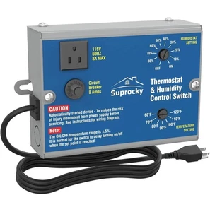 Einstellbarer Dual Thermostat und Feuchtigkeitsregelschalter mit Steckdose und Überlast - Bild 1 von 6
