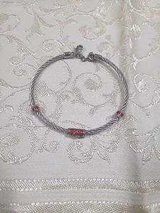 Bracciale Gabriel & Co Twisted Cable Acciaio Inox Smalto Rosso Sterling Diamanti - Foto 1 di 3