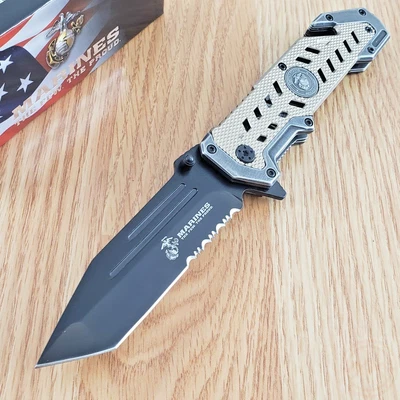 Cuchillo Plegable Asistido USMC Marines 4" Hoja Inoxidable Aluminio/Mango Inoxidable Foto 1 de 4