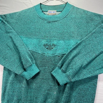 Vintage Bugle Boy Sweatshirt Mens Large Green Striped Crewneck Pullover Skate - Image 1 of 4