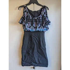 Nicole by Nicole Miller Damen schwarz blau Blumendruck Reißverschluss Kleid hinten Größe 4 - Bild 1 von 4