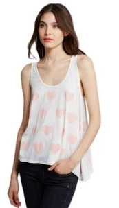WILDFOX Womens Pale Blue w/ Pink Hearts SWING TANK TOP NWT $88 L - Picture 1 of 2