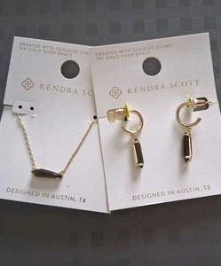 Neu mit Etikett Kendra Scott Indie Halskette & Ohrringe 14K Gold über Messing schwarzes Glas 78 $ - Bild 1 von 10