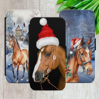 CHRISTMAS  FLIP CASE FOR IPHONE SAMSUNG GOOGLE HORSES GIFT WALLET PHONE COVER - Image 1 of 4