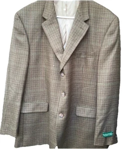 Lauren Ralph Lauren Mens Blazer 44R Brown Houndstooth 100% Wool Sports Coat - Picture 1 of 10