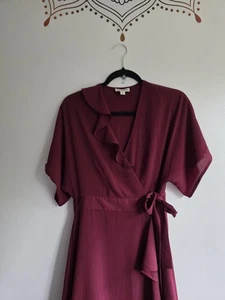 Whistles Nova Rüschenkleid Größe 10 burgunderrot Maxi Wickeloptik V-Ausschnitt neu ohne Etikett  - Bild 1 von 13