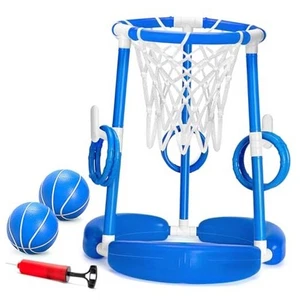 Pool Basketballkorb, 2-in-1 Poolside Floating Pool Basketball blau & weiß - Bild 1 von 8