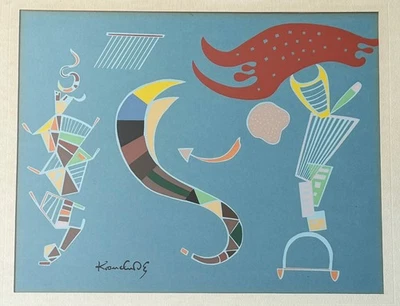 Vintage Wassily Kandinsky Abstract Figural Screen Print Modern Art Wall Hanging - Image 1 of 4