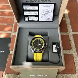Hamilton Khaki Scuba Auto Black Dial Yellow Strap Original AD Receipt $895- NWT - Picture 1 of 18