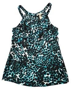 Camiseta sin mangas Banana Republic para mujer talla XS blanca negra turquesa plisada con volantes - Imagen 1 de 7