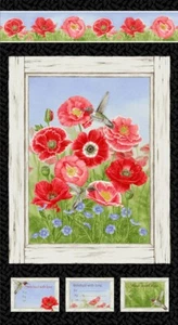 Poppy Meadow Cotton Fabric Henry Glass Summer Floral Country By the Panel - Picture 1 of 1