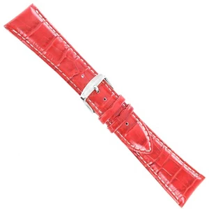 24mm deBeer Baby Crocodile Grain Red Padded White Stitched Watch Band LONG - Picture 1 of 3