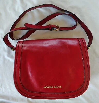 Bolso Bandolera Antonio Melani Cuero Rojo Estructurado Sillín Vacaciones Cartera De Colección Foto 1 de 4