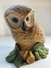 Brown Vintage Plastic Barn Hoot Owl Statue Figurine on Branch Green Leaves