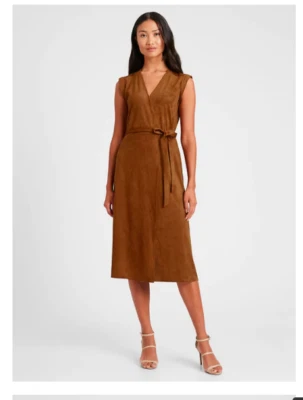 NWT Banana Republic Petite Vegan Suede Wrap Dress Size 2 Petite Camel Belt - Image 1 of 4