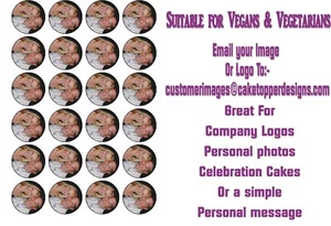 LA TUA FOTO/LOGO PERSONALIZZATO Cialda Carta CupcakeTopper 24x4cm MAX 2 IMMAGINI - Foto 1 di 3
