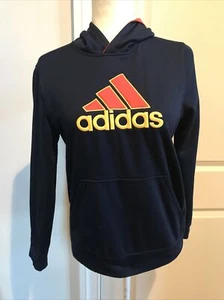 Adidas Hoodie Hooded Sweatshirt Navy Blue Yellow Red Logo Youth Size Large 14/16 - Picture 1 of 10