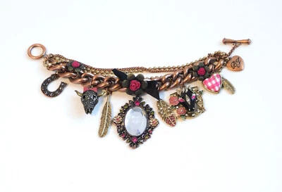 Betsey Johnson Multi-Chain Love Wish Dark Forest Pre-Fixed Charm Toggle Bracelet - Image 1 of 4