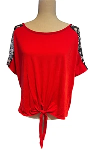 Say Anything Womans Size 1x Red Short Sleeve Shirt Skelton Print on Sleeves - Picture 1 of 4