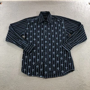 Dragonfly Long Sleeve Shirt Men’s L Black Blue Vertical Stripes Casual Button Up - Picture 1 of 18