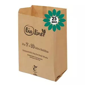 7L & 10L Paper Compostable Brown Caddy Food Waste Bin Liners – 25 bags - Picture 1 of 3